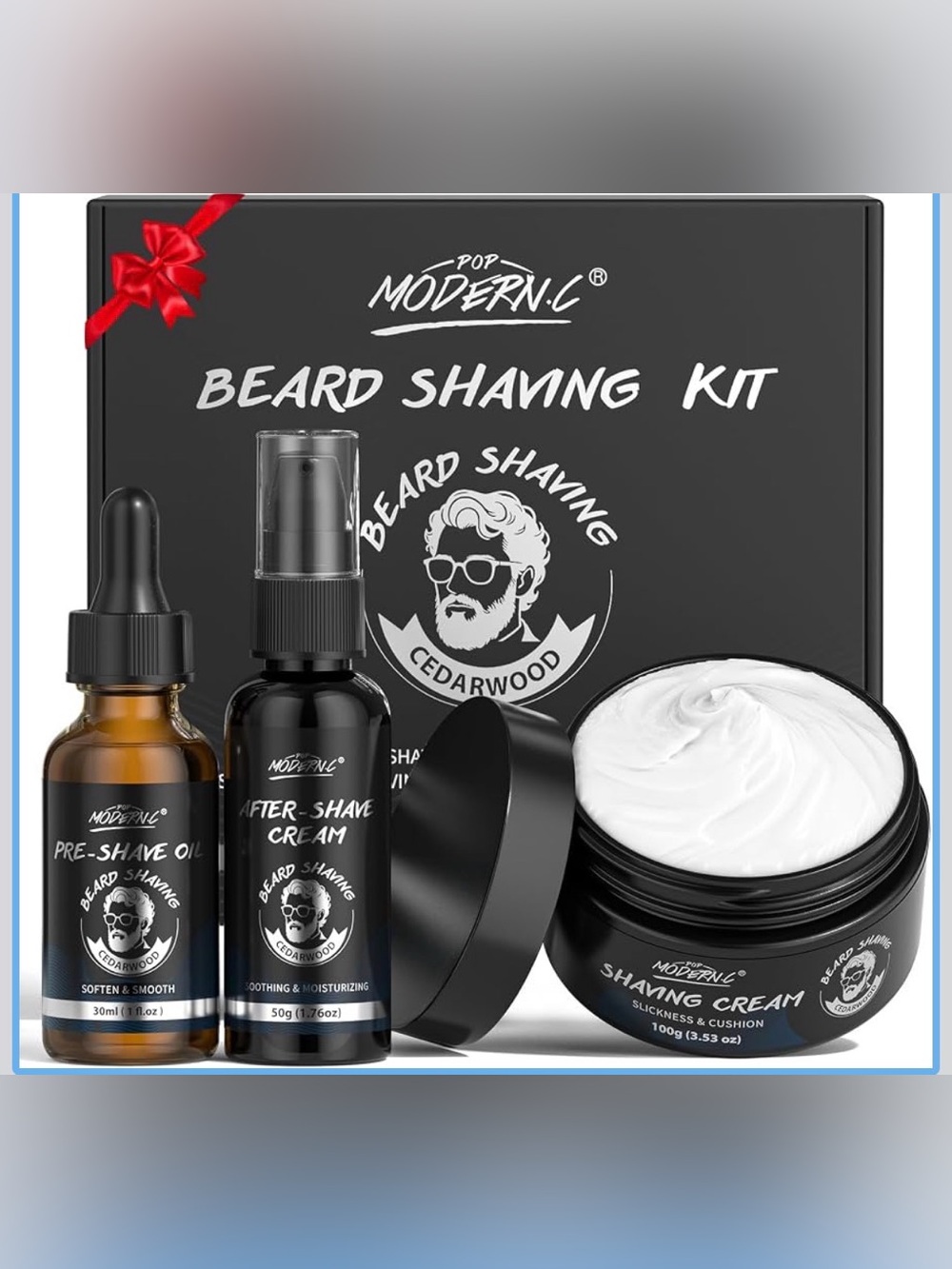 3pc Beard Shaving Kit for Men - Cedarwood
